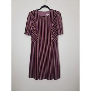 London Times Velvet Dress Women 8 Purple Brown Burnout Striped Retro Chic Y2K